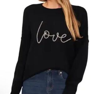 CeCe Black Sweater with Love Embroidery